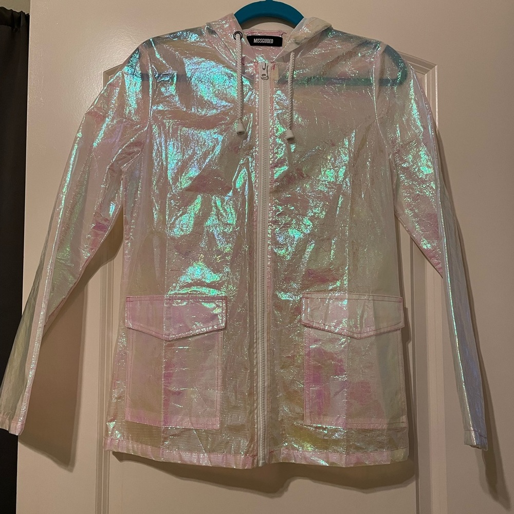 Iridescent rain jacket